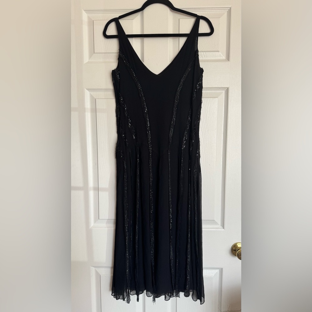 Calvin Klein Vintage Sheer 100% Silk Black Midi Dress